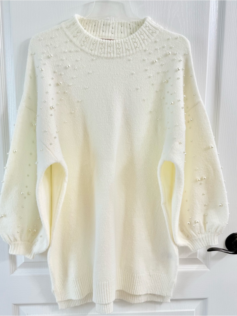 miami for Francesca’s Cream Pearl-Detail Crewneck Sweater